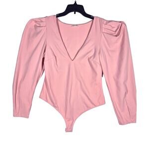 Intimately Free People Va Va Voop Duo V Neck Bodysuit Long Puff Sleeve Sz Large